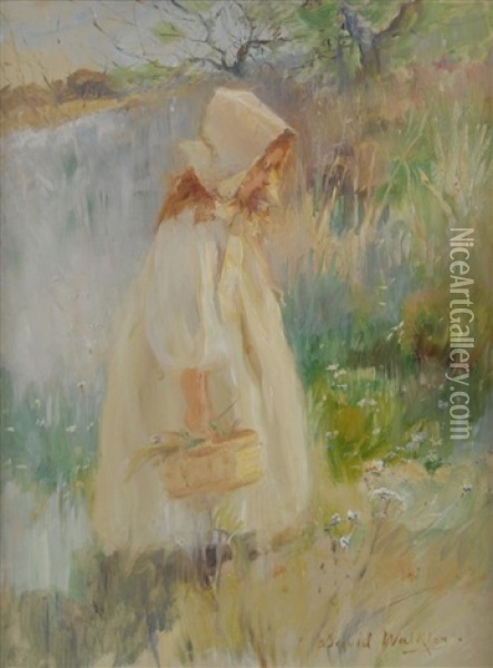 Young Girl With Basket Oil Painting - David Birdsey Walkley
