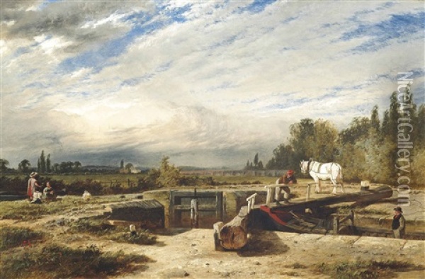 At The Lock Oil Painting - Henry Dawson