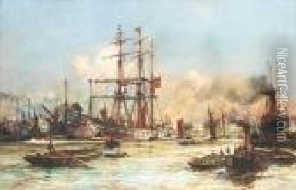 Steam And Sail In Greenwich Reach Oil Painting - Charles Edward Dixon