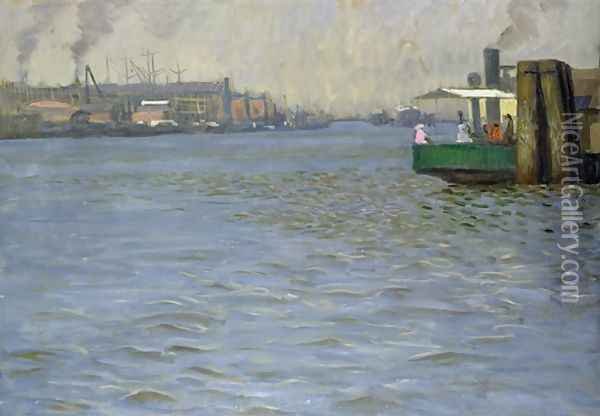 Sunday Atmosphere on the Elbe St Paul Landing Bridge 2 Oil Painting - Leopold Karl Walter von Kalckreuth