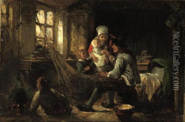 Admiring The Newborn Oil Painting - Herman Frederik Carel ten Kate