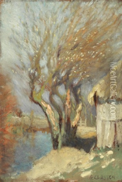Riverside Tree Oil Painting - Sir George Clausen
