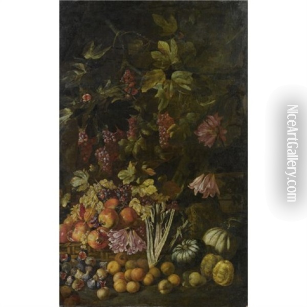 Natura Morta Di Fiori E Frutta Oil Painting - Giovanni Battista Ruoppolo
