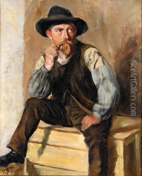 Portratt Av Piprokande Man Oil Painting - Eva Bonnier