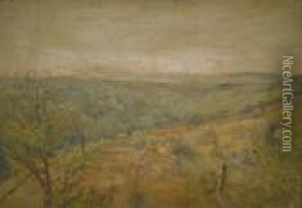 La Vallee Du Cousin Prise De La Terrasse A Avallon - Sept 1929 Oil Painting - Gustave Madelain
