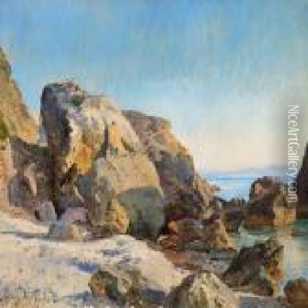 Cliffs, Capri Oil Painting - Janus Andreas La Cour
