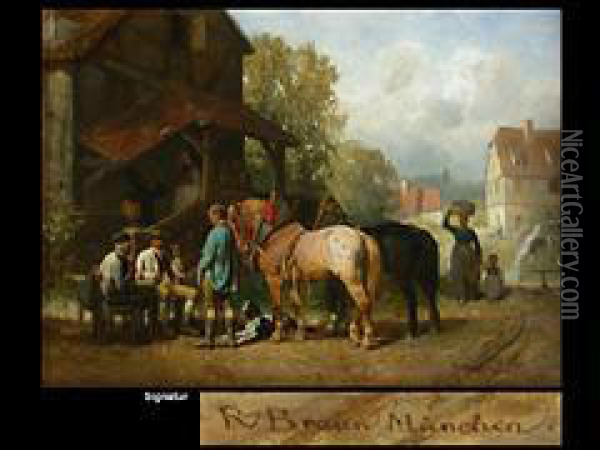 Rast Vor Dem Gasthaus Oil Painting - Reinhold Braun