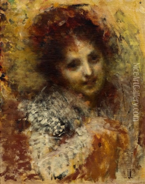 Portrait Of The Wife Of The Artist Oil Painting - Tranquillo Cremona