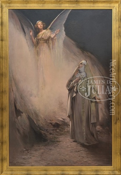 Large Illustration Showing The Actress Clara Syde In Her Role As Angel Of The Vision Scene In 