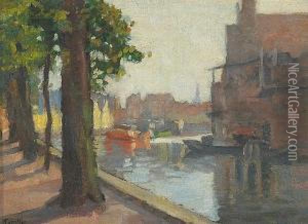 Trees Along A Canal Oil Painting - Channel Pickering Townsley