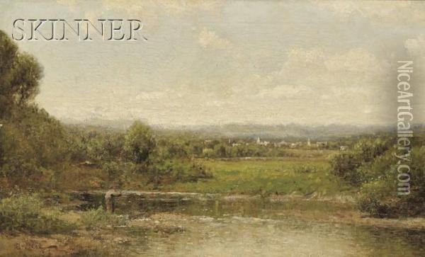 Landscape With Fisherman By A Pond Oil Painting - John Bunyan Bristol