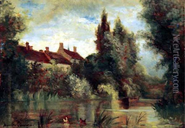 Houses By A Lagoon Oil Painting - Pauline Elise Borges