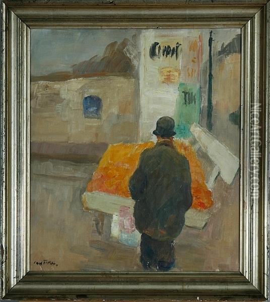 Street Scene With A Man Oil Painting - Carl Fischer-Koystrand