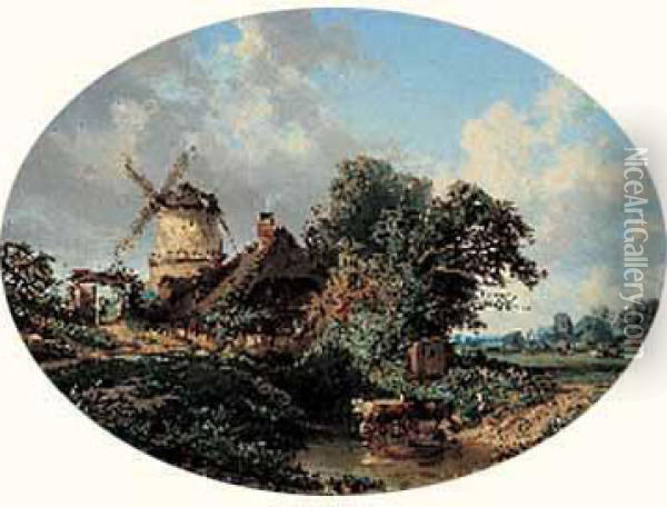 Paysage Au Moulin Oil Painting - Pharamond Blanchard