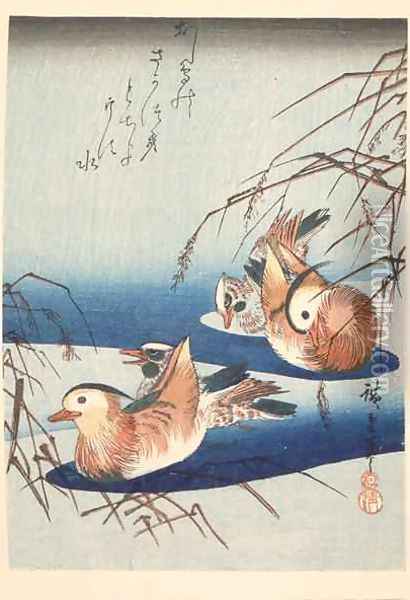 Two Pairs of Mandarin Ducks Oil Painting - Utagawa or Ando Hiroshige