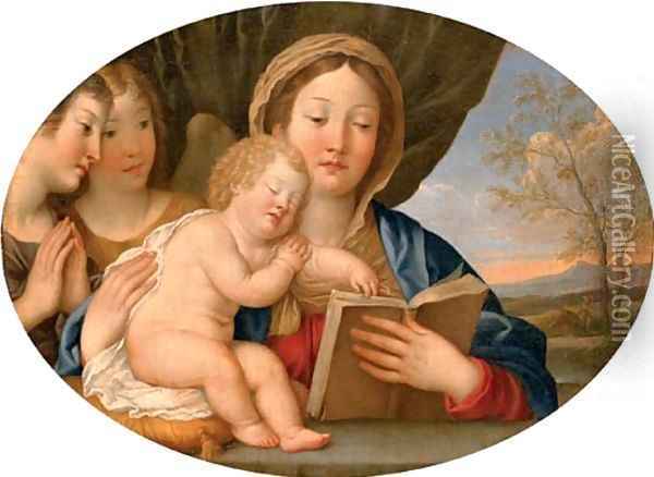 The Madonna and Child with attendant angels Oil Painting - Francesco Albani