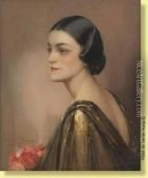 Jeune Femme A La Coiffe Art Deco Oil Painting - Firmin Baes