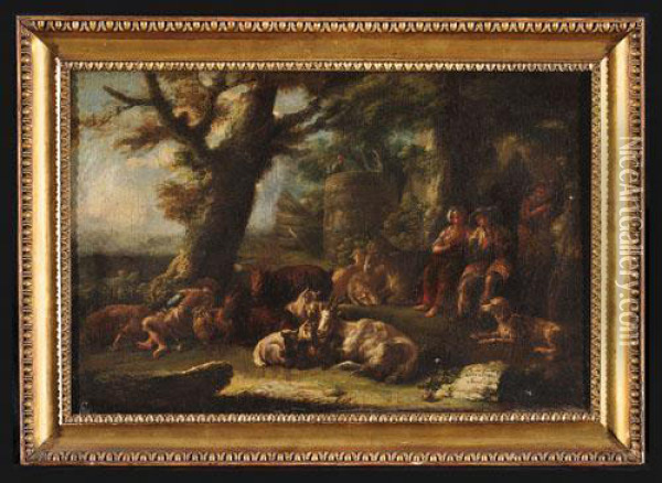 Paesaggio Con Pastori E Armenti Presso Una Radura Oil Painting - Domenico Brandi