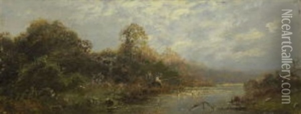 Zwei Angler Am Fluss Oil Painting - Otto Fedder