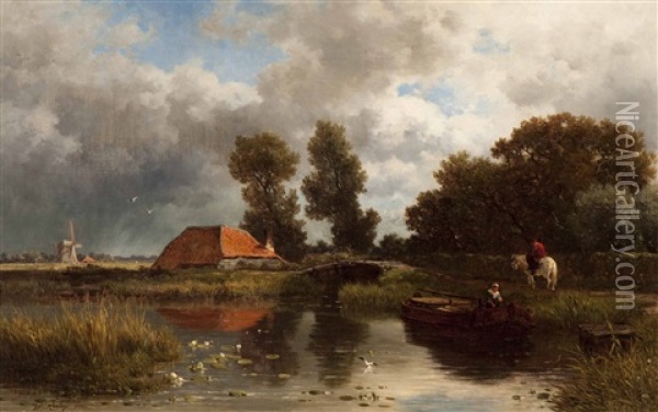 The Mooring Of The Boat By A Farm Oil Painting - Willem Roelofs