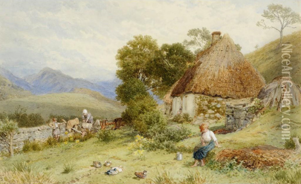 A Highland Croft Oil Painting - Myles Birket Foster