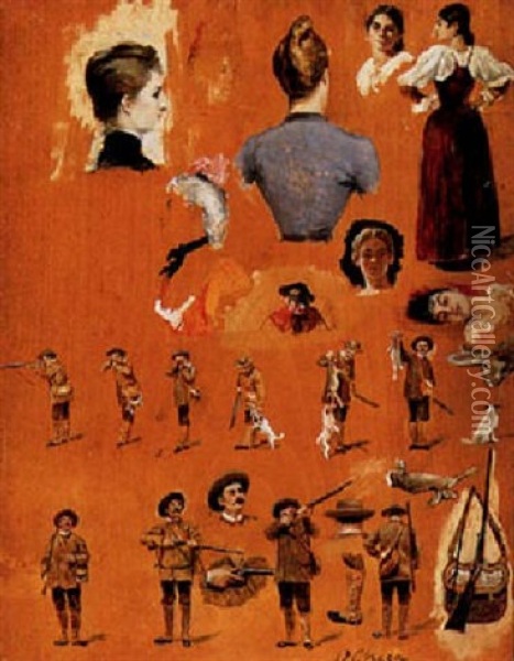 Estudios De Mujeres Y Cazadores Oil Painting - Ulpiano Checa Sanz
