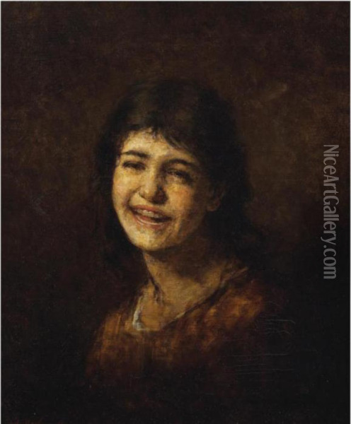 Girl Laughing Oil Painting - Alexei Alexeivich Harlamoff