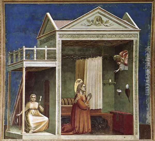 No. 3 Scenes from the Life of Joachim- 3. Annunciation to St Anne 1304-06 Oil Painting - Giotto Di Bondone