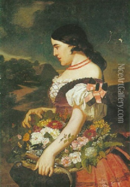 A Spanish Maiden With Freshly Cut Flowers Oil Painting - Valeriano (Valerio) Dominguez Becquer