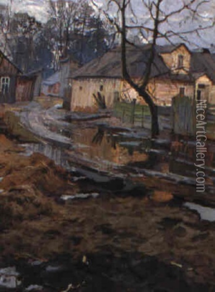 Village In Spring Oil Painting - Arnold Borisovich Lakhovsky