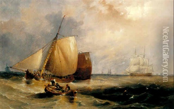 Fishermen At Sea Oil Painting - John Wilson Carmichael
