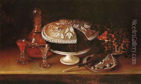 Wedding Cake, Wine, Almonds, and Raisins Oil Painting - Rubens Peale