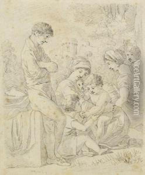 Zugeschrieben - Die Heilige Familie Mit Dem Johannesknaben Oil Painting - Johann Christoph Erhard