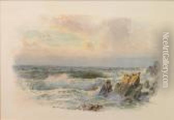Seascape; Cornish Coast Oil Painting - William Trost Richards