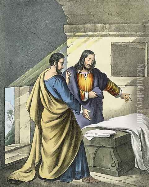 Peter and John at the Sepulchre, from a bible, 1870's Oil Painting - Siegfried Detler Bendixen
