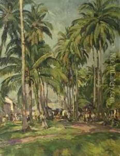 Kampong With Figures Oil Painting - Hans von Hayek