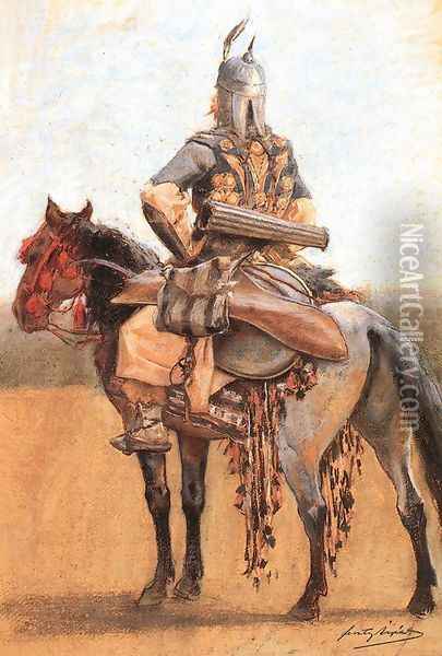 Hungarian Rider of the Era of Conquest Oil Painting - Arpad Feszty