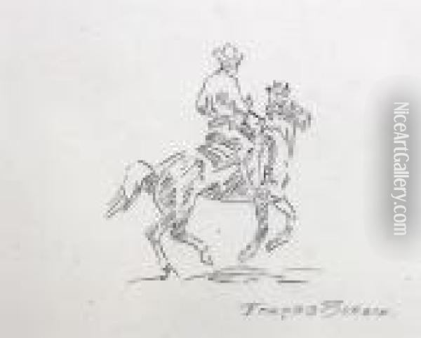 Front View Riding Cowboy Oil Painting - John Edward Borein