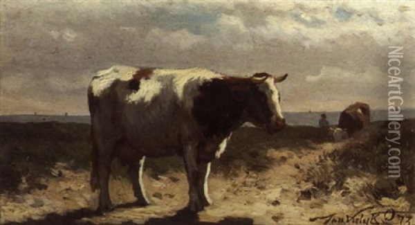 A Cow In A Field Oil Painting - Jan Vrolijk
