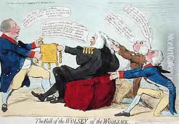 The Fall of the Wolsey of the Woolsack Oil Painting - James Gillray