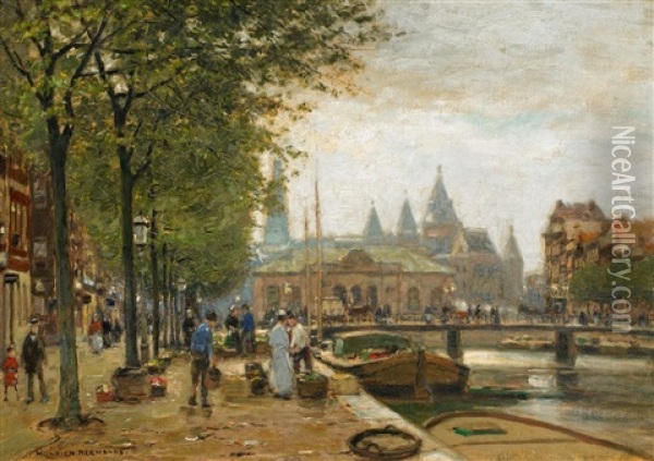 Am Kai Von Amsterdam Oil Painting - Heinrich Hermanns