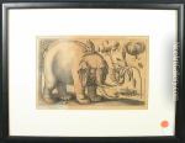 Elephant Oil Painting - Wenceslaus Hollar