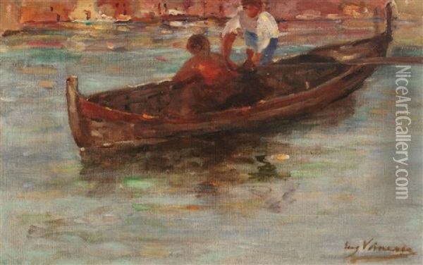 Children Sailing On The Lagoon Oil Painting - Eugen (Cean) Voinescu