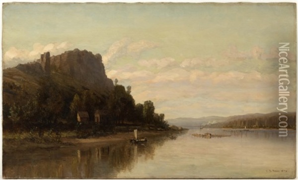 River View, Likely The Palisades On The Hudson River Oil Painting - Charles Russ