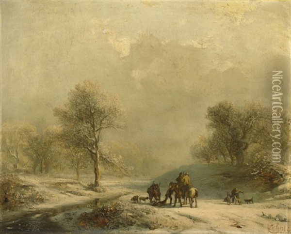 Winterlandschaft Mit Jagern Oil Painting - Carl Hilgers