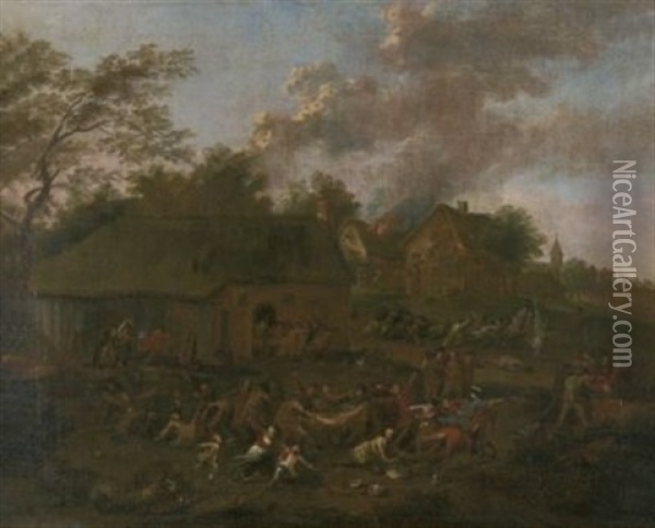 Ein Scharmutzel In Einem Dorf Oil Painting - Jan-Peter van Bredael the Younger