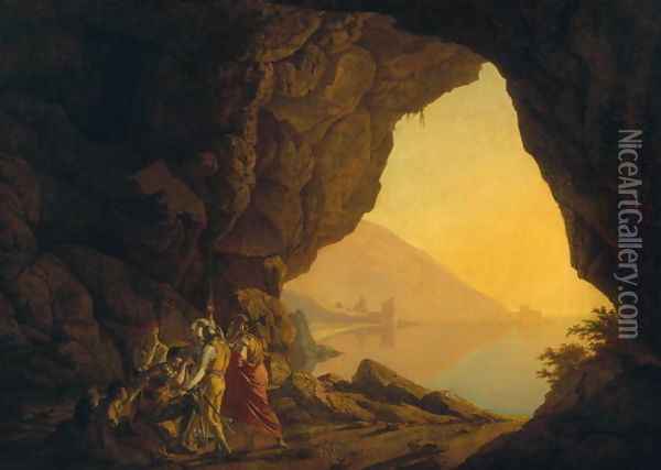 A Grotto in the Kingdom of Naples, with Banditti, exh. 1778 Oil Painting - Josepf Wright Of Derby
