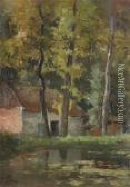 Landscape With Farmhouse Near The Water Oil Painting - Isidore Meyer