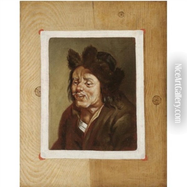 A Trompe L'oeil Of A Painting Of A Peasant Fixed To A Wooden Board Oil Painting - Edward Collier