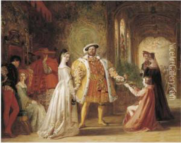 Henry Viii's First Interview With Anne Boleyn Oil Painting - Daniel Maclise